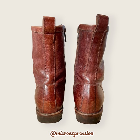 Frye Carson Lug Lace Up Brown Real Leather Combat Granny Pull On Cute Ankle Boot - Picture 9 of 13
